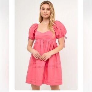 New English Factory Endless Rose Player Dress Pink Pleated Puff Sleeve size M
